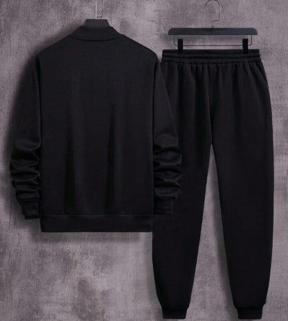 Men's Fleece Zipper Track Suit - 2 Pcs in Black