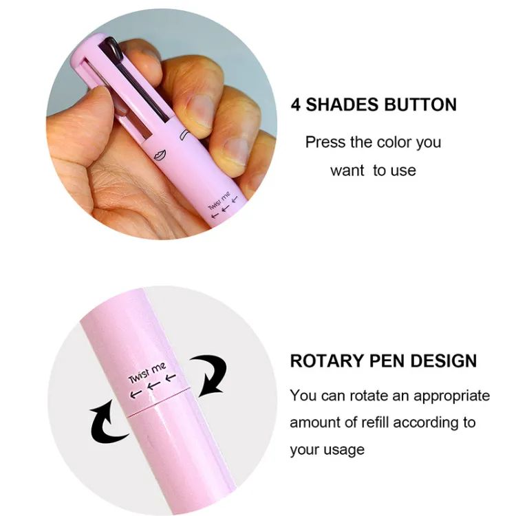 Makeup Pen 4 in 1 Eyebrow Pencil Waterproof Long Lasting Easy Color Eyebrow Lip Highlighter Pen Sweatproof