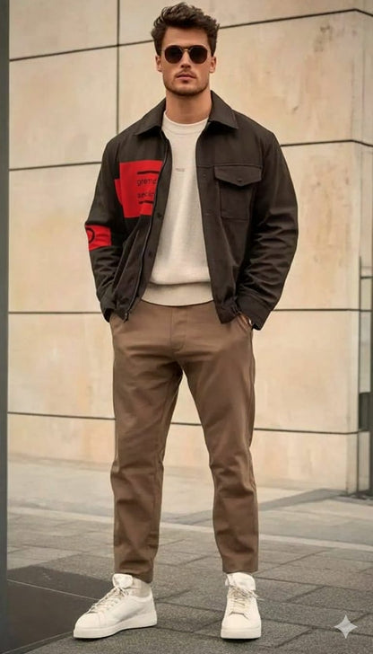 1 Pc Men's Fleece Printed Fleece Zipper Jacket