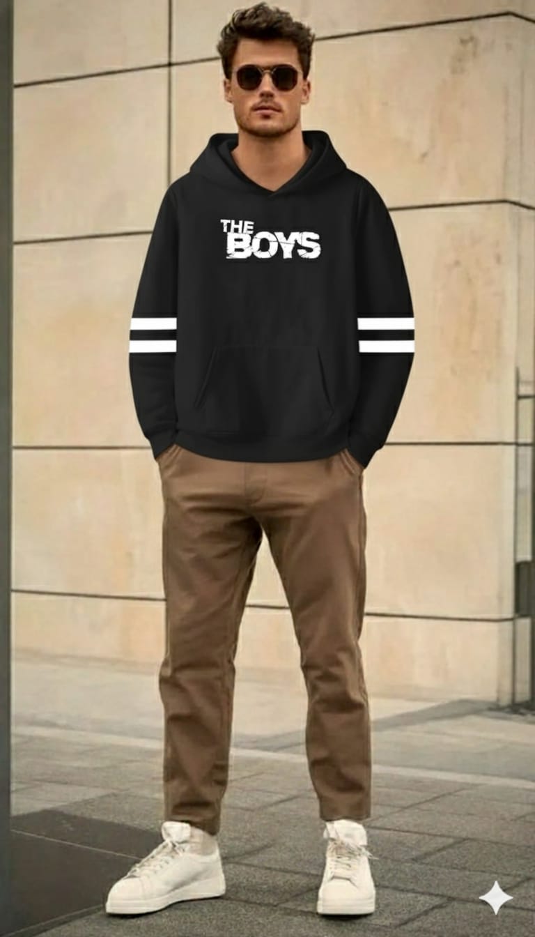 [Black Boys ] Polyester Fleece Printed Hoodie