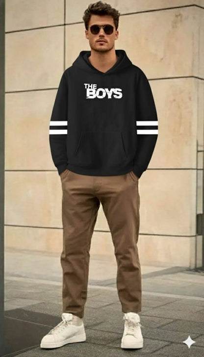 [Black Boys ] Polyester Fleece Printed Hoodie