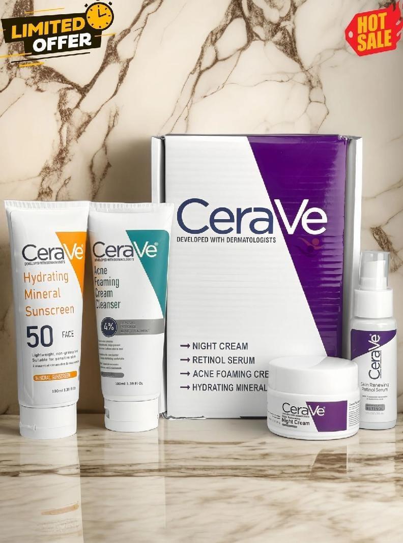CeraVe 4-in-1 Skincare Kit – Cleanser, Serum, Night Cream & Sunblock for Healthy, Radiant Skin